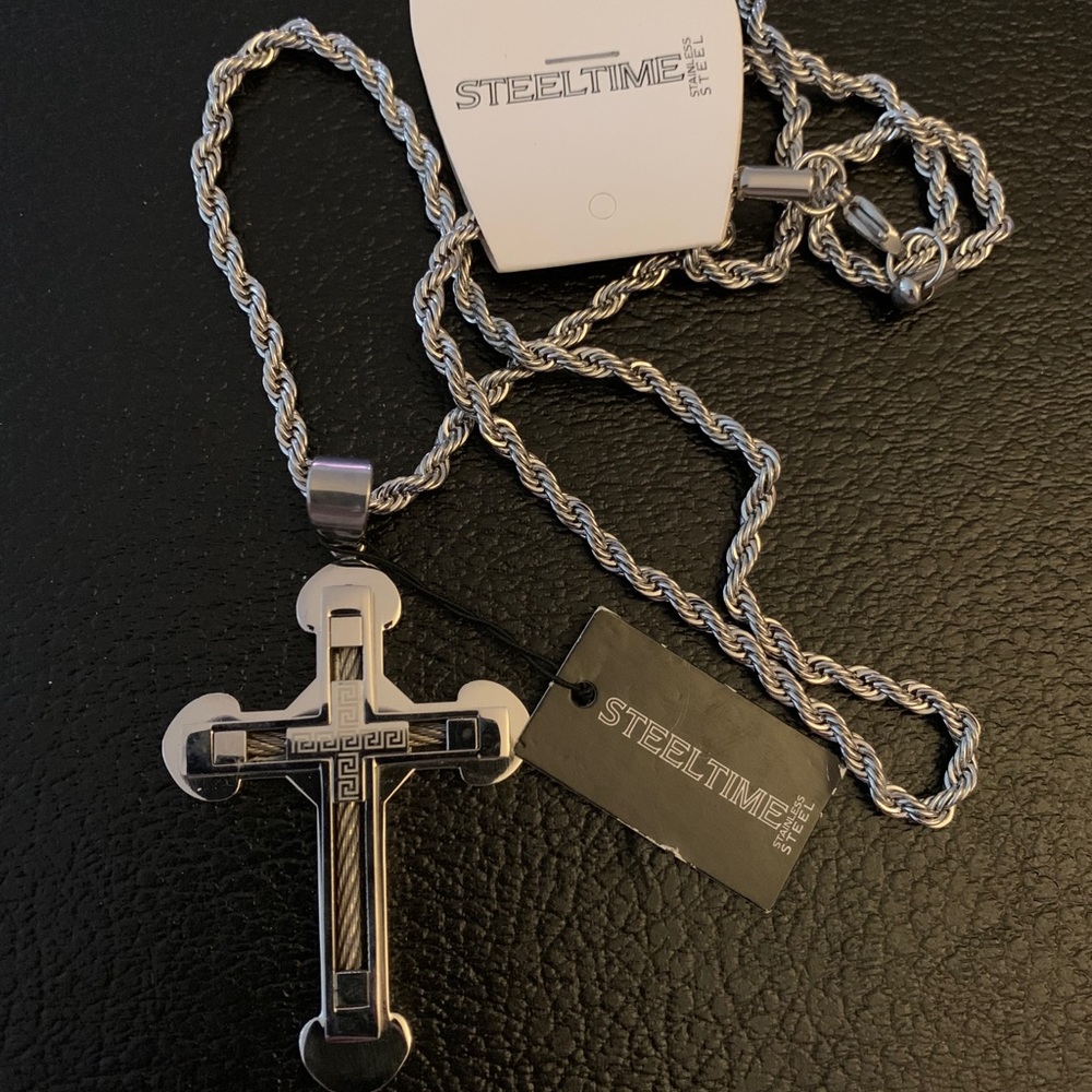 steeltime cross pendant and chain